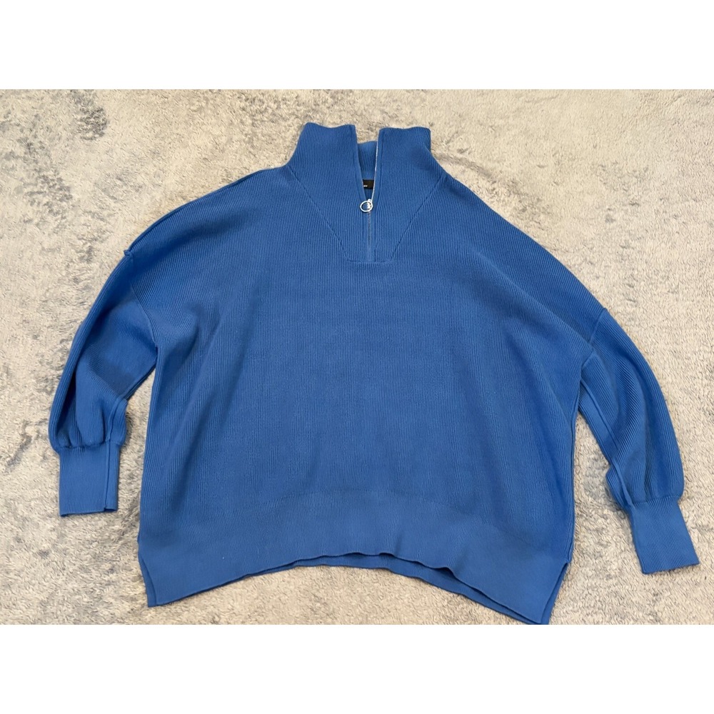 Lillusory 1/4 Zip Sweater Womens XL Blue Ribbed Slouchy Oversized Pullover
